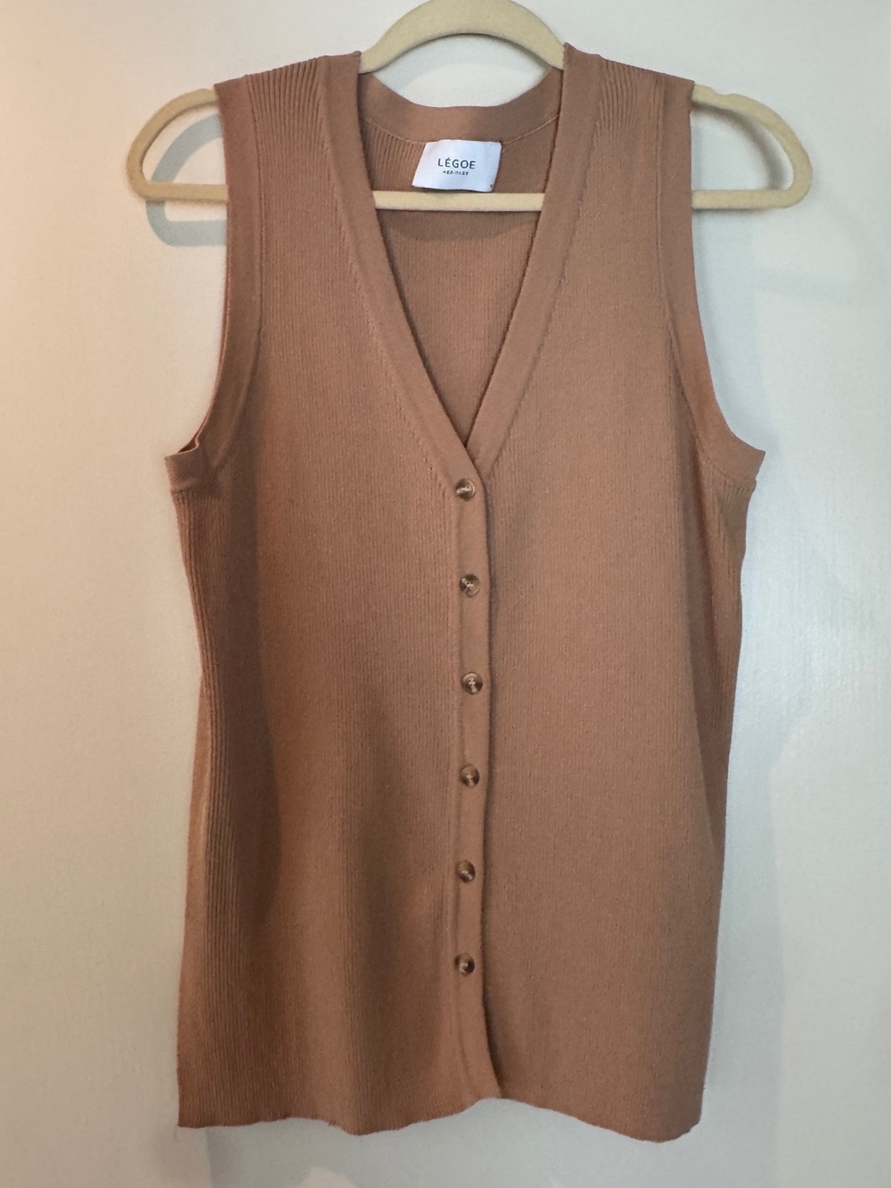 LEGOE Wrap-Style Sleeveless V-Neck Button Front Sweater Vest - Camel